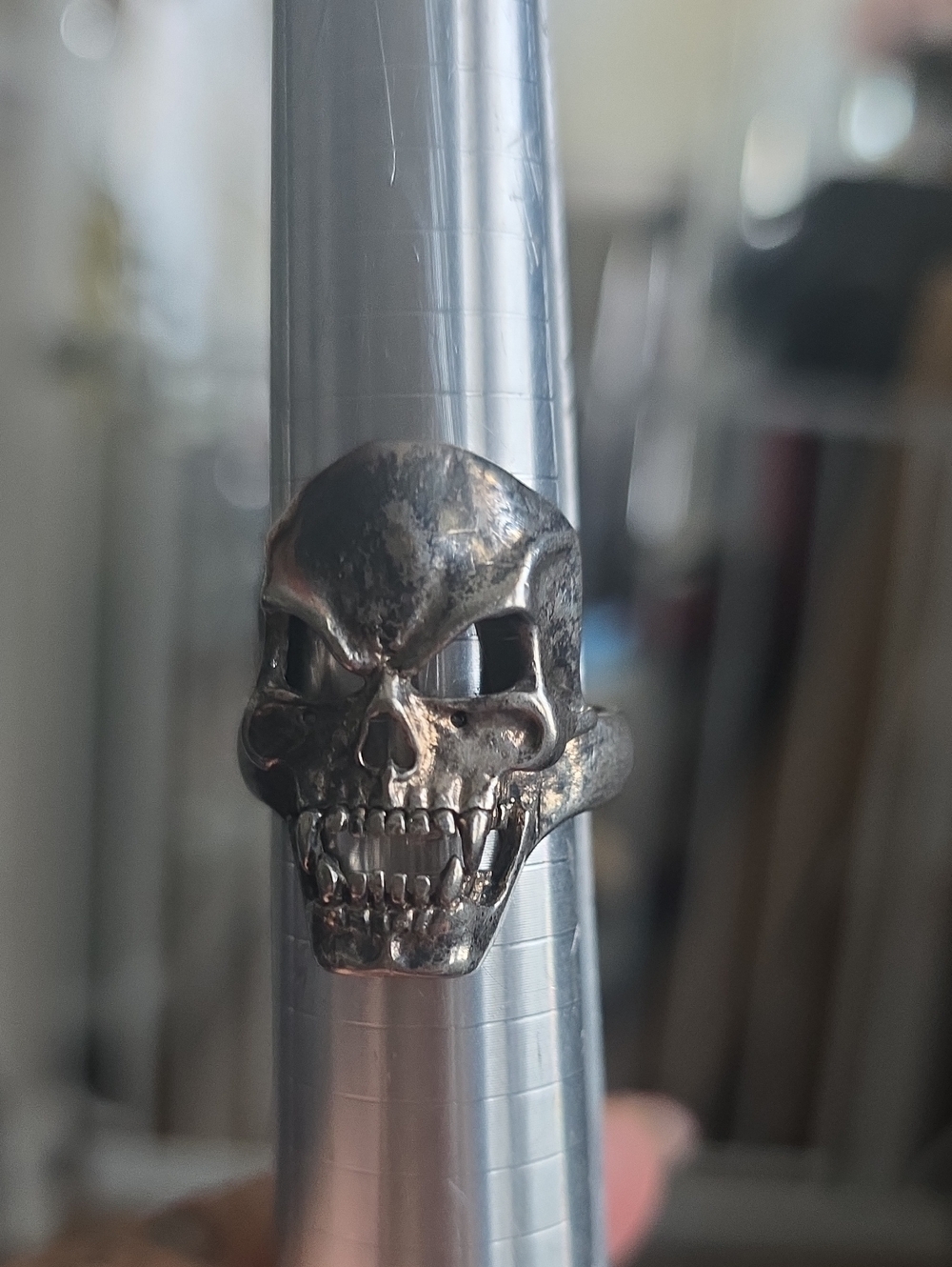 Men's Skull Accent Ring in Aged Silver Finish